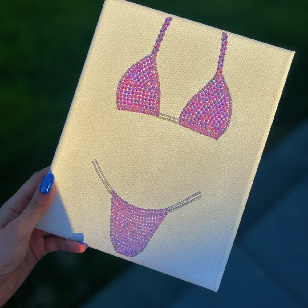 Pink and Purple Rhinestone Bikini Canvas Art